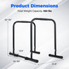 Adjustable dip bar station dimensions showing 660 lbs capacity, designed for calisthenics and strength training.