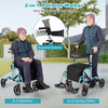 2-in-1 adjustable folding rollator walker in blue, convertible to wheelchair, with storage bag and ergonomic handles.