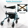 Adjustable folding handle rollator walker in blue with storage space, reinforced aluminum frame for stability and.