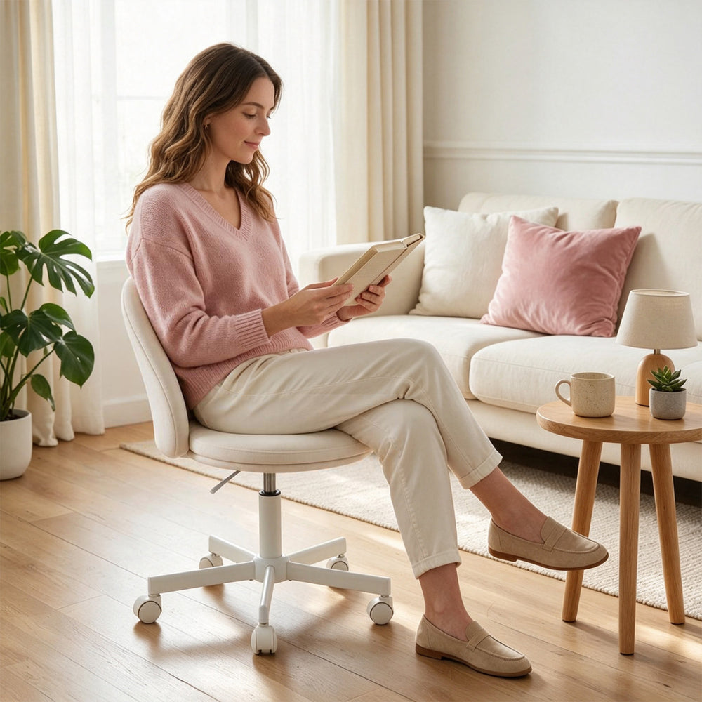 Adjustable Height Ergonomic Makeup Chair with Lumbar Support for Home Office-White - Gallery View 1 of 9