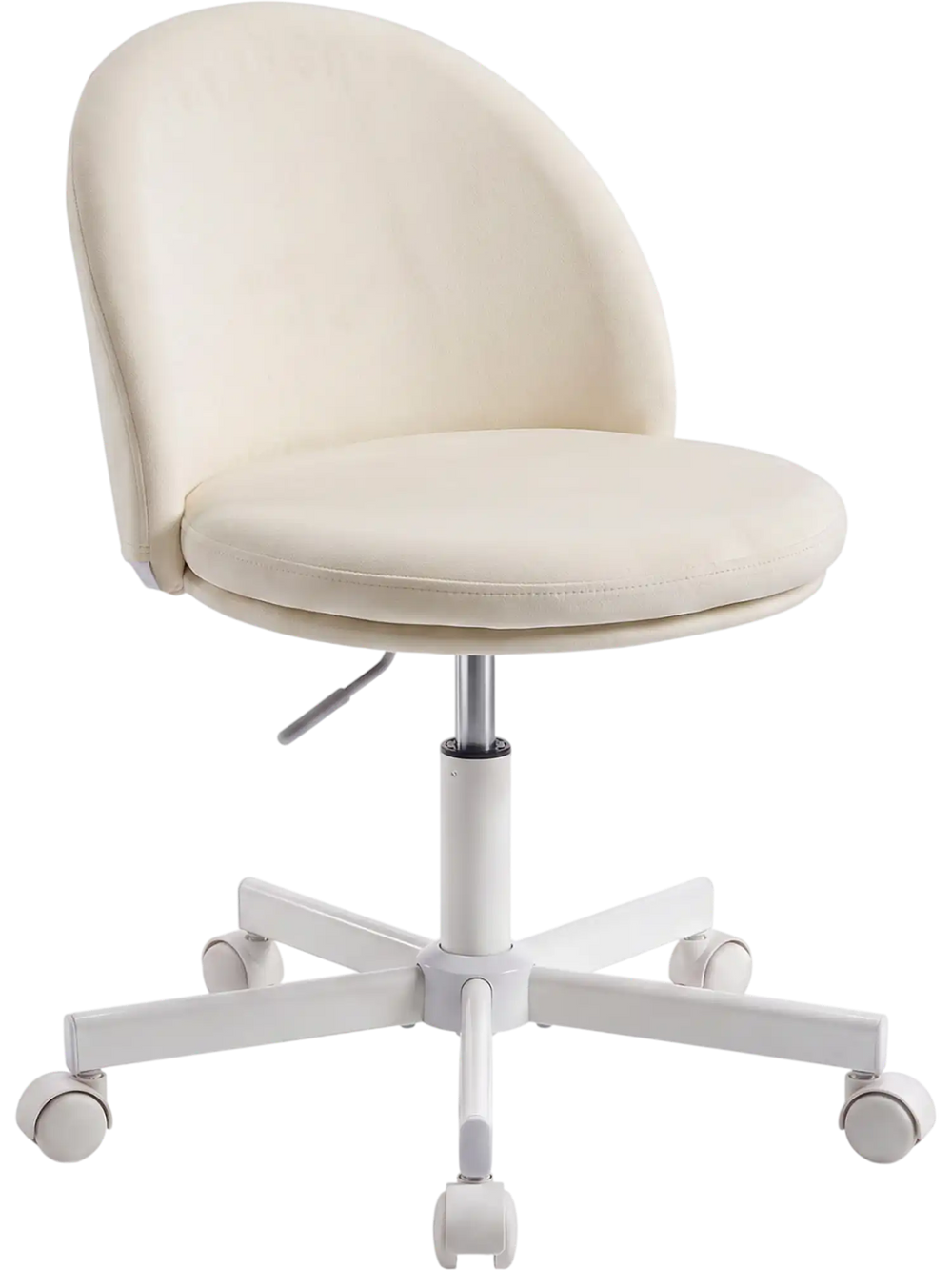 Ergonomic makeup chair with lumbar support, plush velvet cushion, and adjustable height for comfortable sitting in any space.