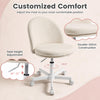 Ergonomic makeup chair with lumbar support, plush velvet, adjustable height 16"-21", and 360-degree rotation for comfort.
