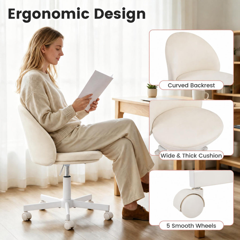 Ergonomic makeup chair with lumbar support, plush velvet cushion, and 360-degree rotation for versatile use in any space.