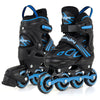 Adjustable kids' inline skates in blue with illuminating wheels, featuring a secure buckle and durable PU wheels for.
