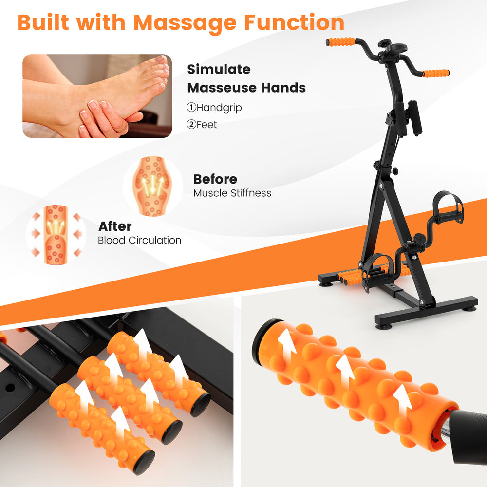 Adjustable LCD pedal exercise bike with massage function, suitable for home workouts and rehabilitation, featuring.