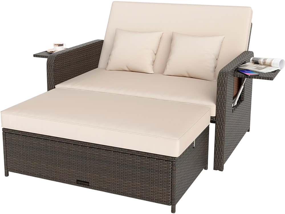 Premium Adjustable Outdoor Patio Daybed Set with Cushions and Storage Ottoman