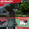 Adjustable portable basketball hoop with shatterproof backboard, rustproof steel pipes, ideal for indoor and outdoor.