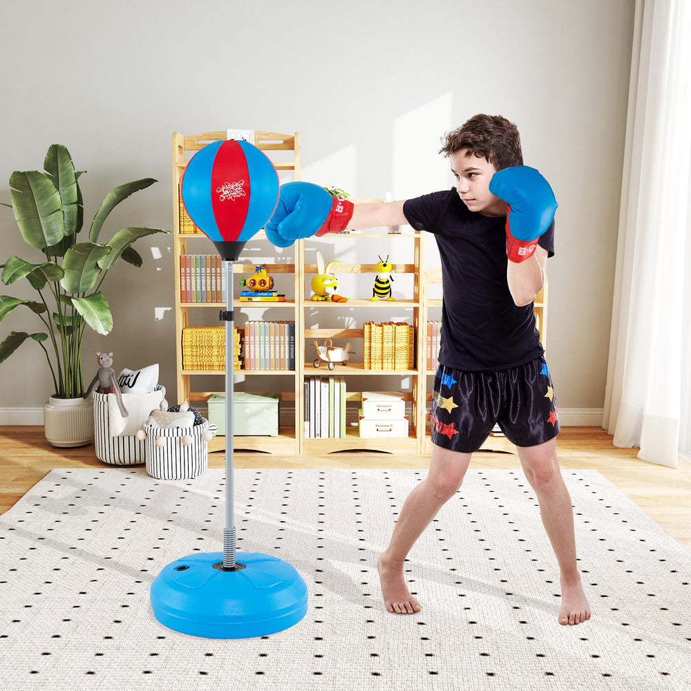 Adjustable Punching Bag with Stand and Boxing Gloves for Both Adults and Kids-Blue - Gallery View 1 of 10