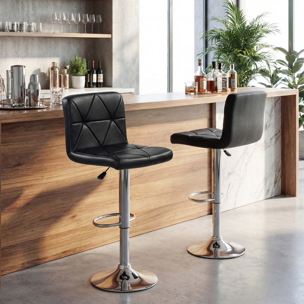 Adjustable black swivel barstools set of 2 with backrest and footrest, perfect for kitchen islands or home bars.