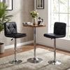 Adjustable swivel barstools set of 2 in black faux leather with diamond quilted design, perfect for kitchen islands.