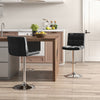 Adjustable swivel bar stool in black PU leather with cushioned seat and chrome base, ideal for kitchen or dining areas.