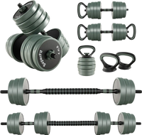 Adjustable 4 in 1 weight dumbbell set with foam grip, 16 weight plates, and kettlebell for versatile home workouts.