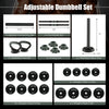 Adjustable dumbbell set with foam-covered rod, 16 weight plates, and spinlock collars for versatile home workouts.