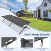 Folding camping cot in gray with sturdy iron frame, portable design, ideal for camping, hiking, or office naps.