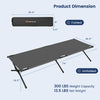 Folding camping cot in gray with sturdy iron frame, 300 lbs capacity, compact design for easy transport and storage.