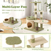 Multi-level aesthetic kitten tower in green with condo, bed, and scratching posts for climbing and lounging.
