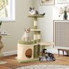 Multi-level 38-inch kitten tower in green with condo, bed, and scratching posts for cozy lounging and play.