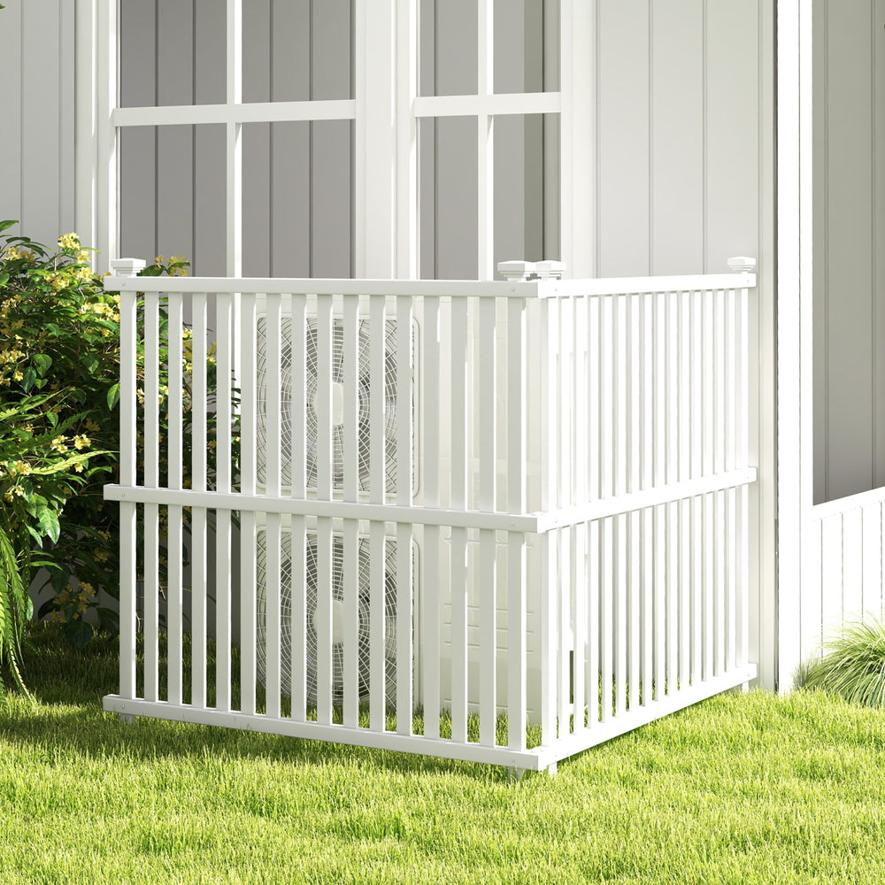 Air Conditioner Fence Panel with Metal Ground Stakes for Outside-White - Gallery View 1 of 12