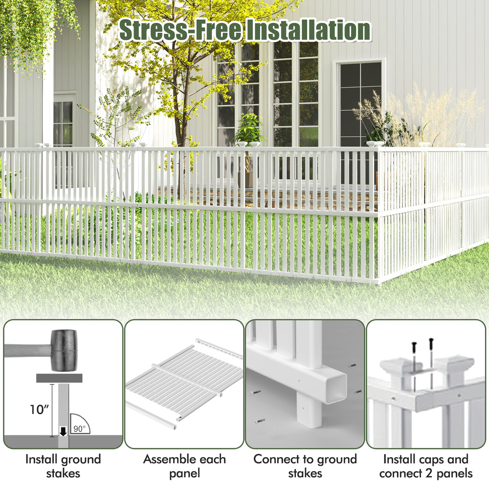 White air conditioner fence panel assembly process, showcasing stress-free installation and versatile connection.