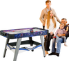Air hockey game table in blue with LED score display, featuring 2 pushers and pucks for family fun and competitive play.