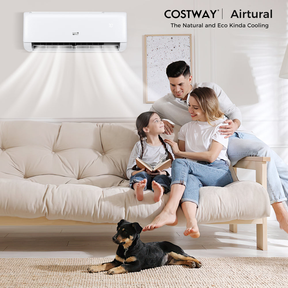 Ductless mini split air conditioner and heater in a cozy living room, providing efficient cooling and heating for.