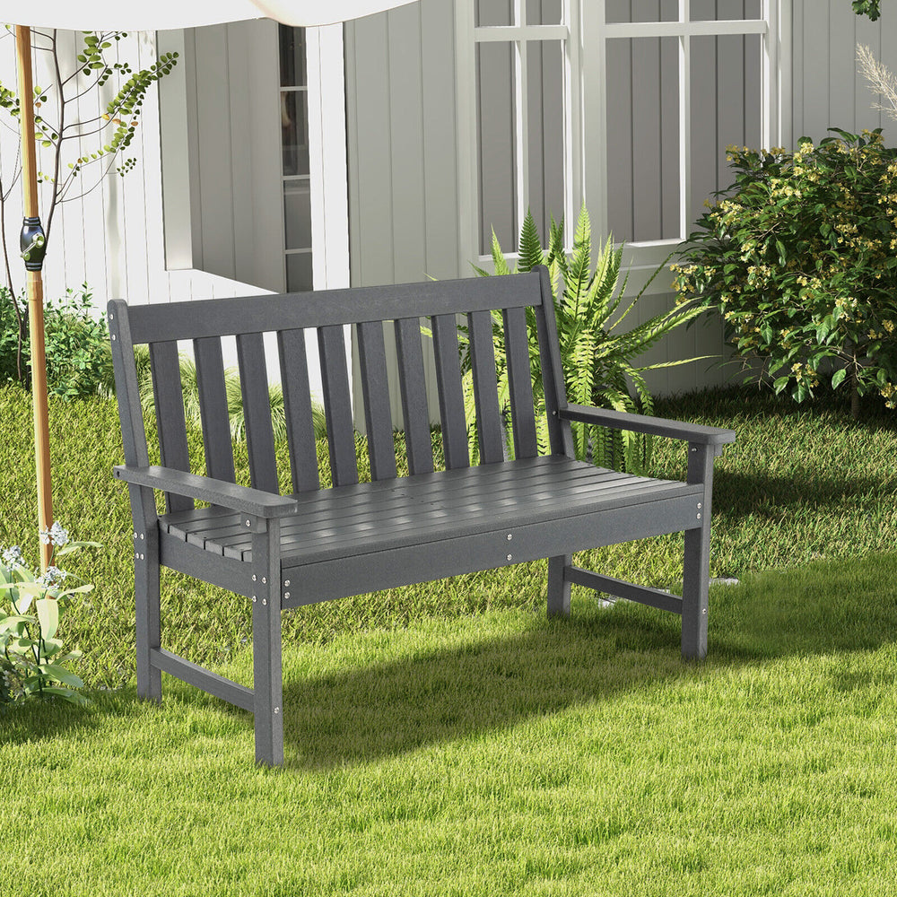52 Inch All-Weather HDPE Outdoor Bench with Backrest and Armrests-Gray - Gallery View 1 of 8