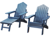 Navy All-Weather HIPS Adirondack lounge chairs with retractable footrest, perfect for outdoor relaxation on the patio.