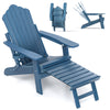 Navy All-Weather HIPS Adirondack lounge chair with retractable footrest and 4-position backrest for outdoor relaxation.