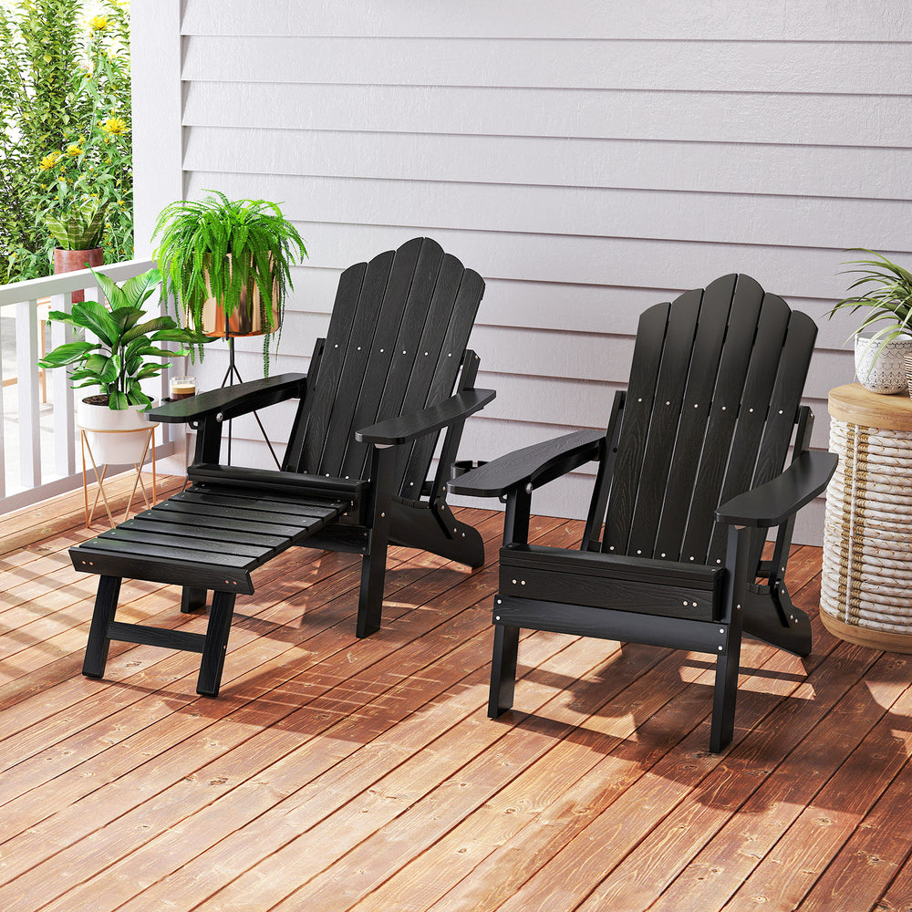 All-Weather HIPS Patio Adirondack Lounge Chair with Retractable Footrest-Black - Gallery View 1 of 10