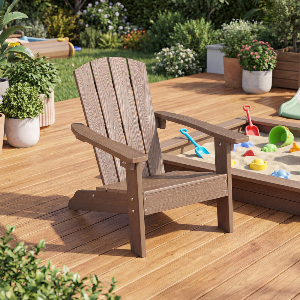All-Weather HIPS Kid's Adirondack Chair with with High Backrest and Armrests-Brown - Gallery View 1 of 9