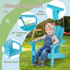 Turquoise kid's Adirondack chair with wide armrests, 105° ergonomic angle, and spacious seat for outdoor comfort.