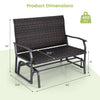 All Weather Outdoor 2-Person Swing Glider Bench dimensions with brown rattan surface and heavy-duty metal frame for.