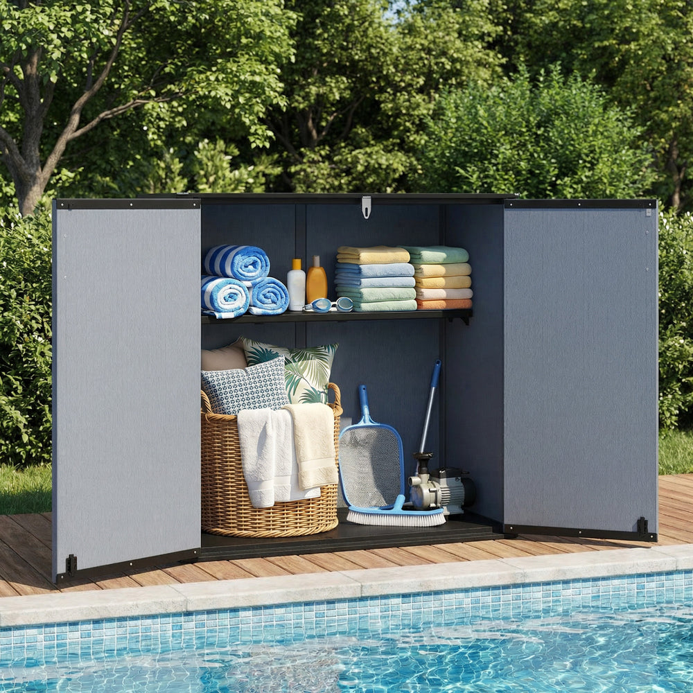 All-Weather Storage Box with Floor and Removable Shelf for Patio and Lawn-Gray - Gallery View 1 of 11