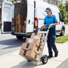 Aluminum dolly cart with ergonomic handle and dual rubber wheels, ideal for transporting packages in various settings.