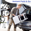 Aluminum dolly cart with ergonomic handle and dual rubber wheels, ideal for transporting bulky items effortlessly.