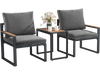 Two gray cushioned chairs with aluminum frames and a WPC tabletop, perfect for outdoor conversation by the poolside.