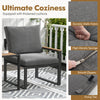 Gray outdoor chair with thickened Olefin fabric cushions, aluminum frame, and WPC armrests for patio comfort.