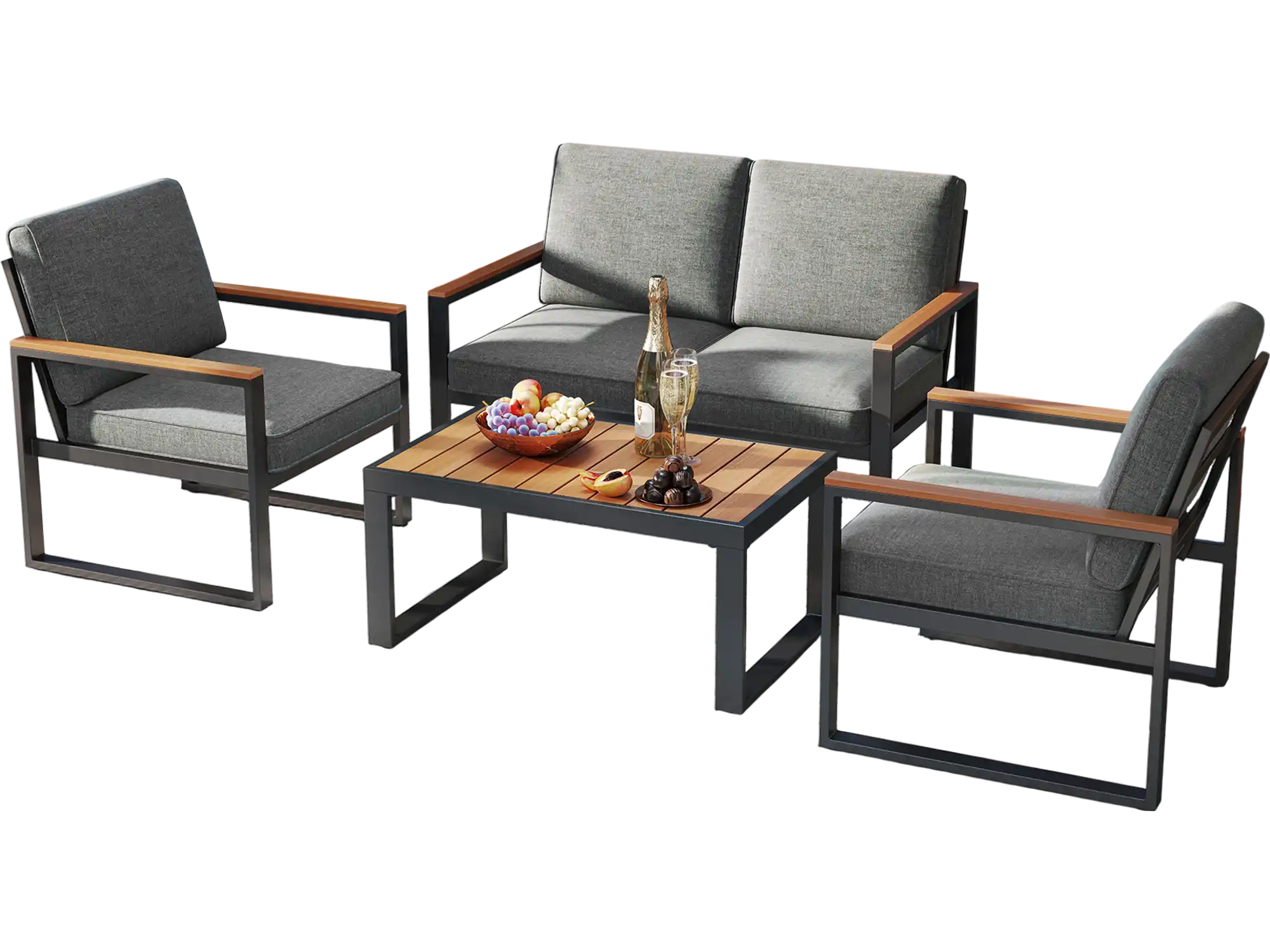 Costway 4-Piece Patio Aluminum Furniture Set w/ Armrests Tabletop Gray 398654127 New