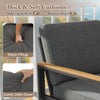 Thick and soft cushions on a gray patio armchair, featuring olefin covers and an aluminum frame for outdoor comfort.