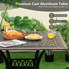 35.4-inch bronze cast aluminum patio dining table with umbrella hole, perfect for backyard gatherings and durable use.