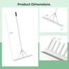 Aluminum rake with a 36-inch wide head and 68-inch long handle, ideal for efficient lawn care and easy storage.
