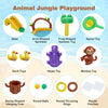 Animal Spray Pool with slide, featuring a vibrant jungle pattern, ideal for backyard fun for 2-3 kids aged 2-6.