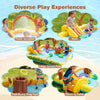 Animal spray pool with slide featuring a large splash area, trunk sprinkler, and climbing ramp for backyard fun.