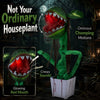 Animated Halloween man-eater plant prop with glowing red mouth, ominous chomping motions, and posable leaves for spooky displays.