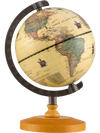 Mini rotating antique globe with a wooden base, featuring clear geographic details and a sturdy metal frame for.