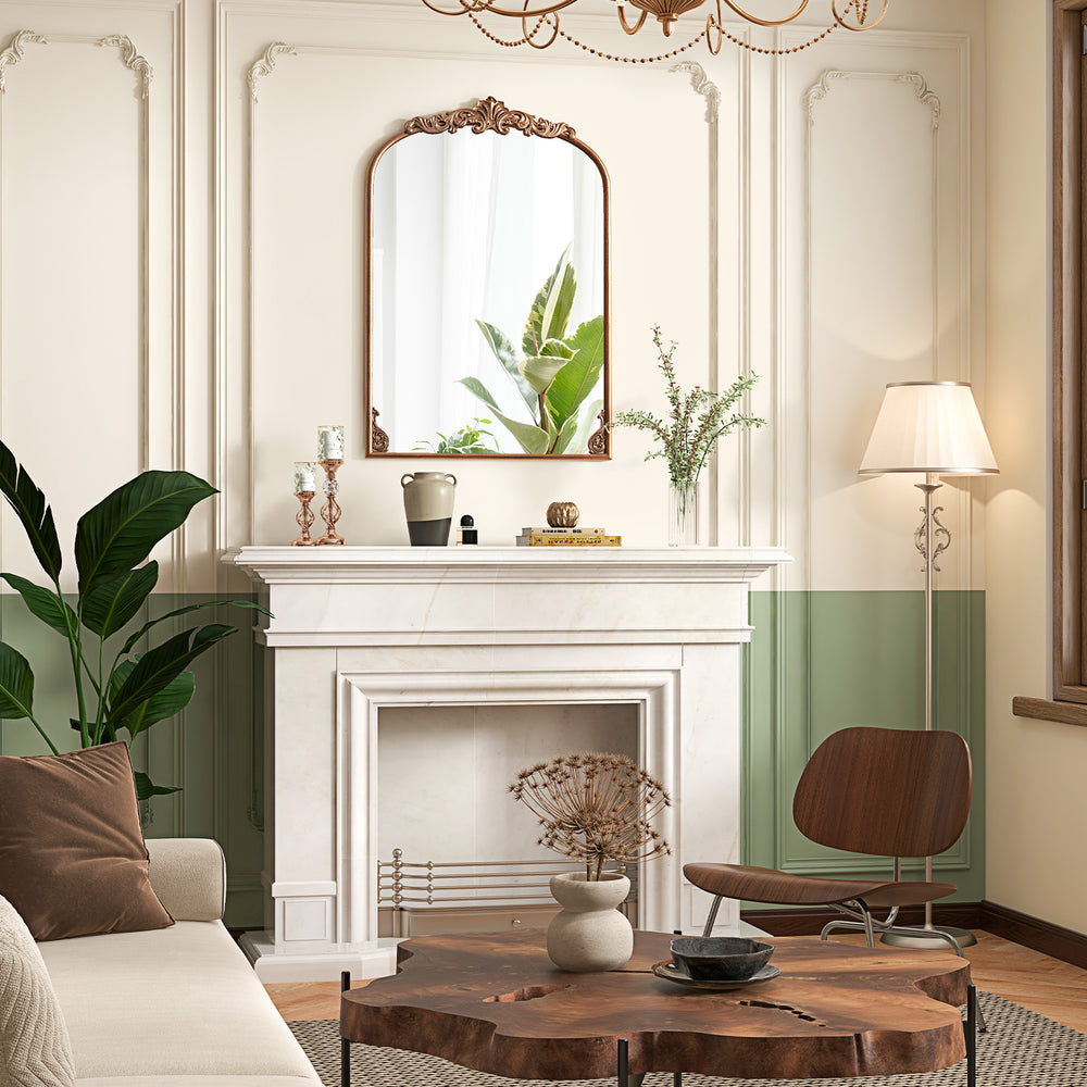 Arched Mirror for Wall Gold Traditional Vintage Ornate Baroque Mirror with Metal Frame-L - Gallery View 1 of 10