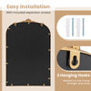 Arched wall mirror with vintage gold metal frame, featuring 2 hanging hooks for easy installation and timeless elegance.