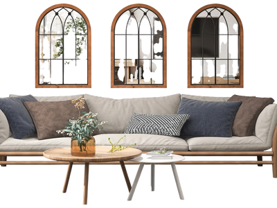 Costway Arched Window Finished Mirror Natural 84597361 New