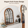 Arched window finished mirror with natural frame, enhancing room brightness and style with its elegant design.