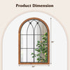 Arched window finished mirror with natural frame, dimensions 24" x 36", enhances room ambiance and reflects light.